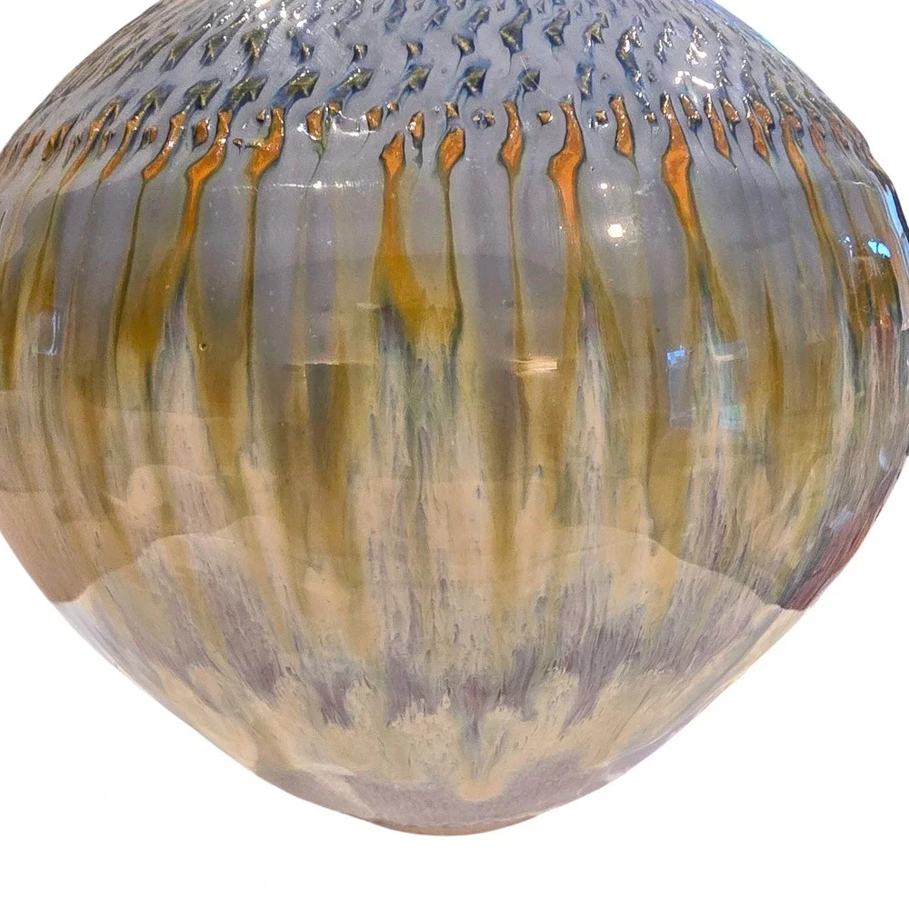 Vintage 1990s‎ Bill Campbell Pottery Vase Signed Blue Flambe Drip Glaze Globe 9